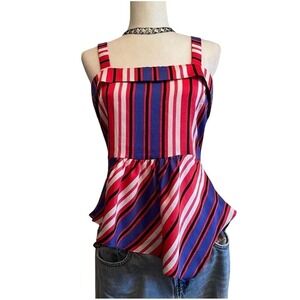 Express Pink Purple Striped Peplum Tank Top Y2K Retro Fitted Blouse Size Small